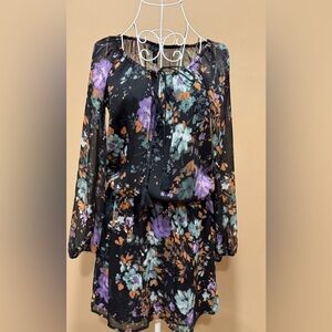 Jessica Simpson Small Boho Floral Tie Neck Long Sleeve Dress